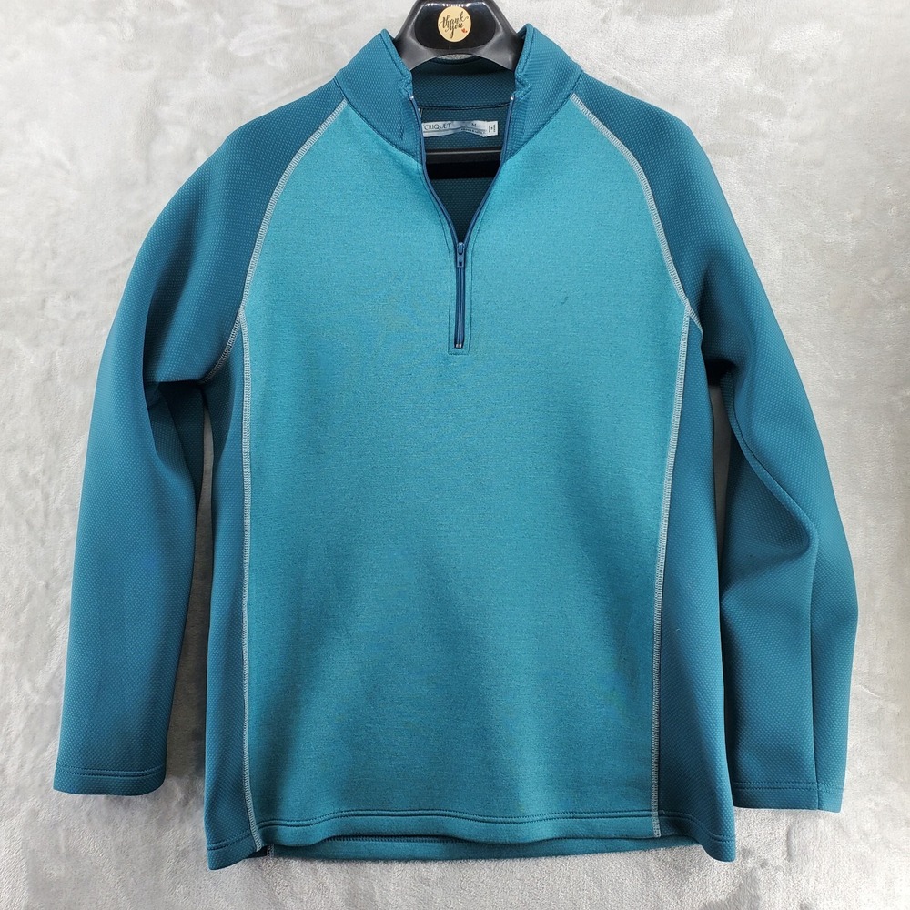 Criquet 1/4 Zip Pullover Mens Medium Teal Blue Performance Raglan Sweater